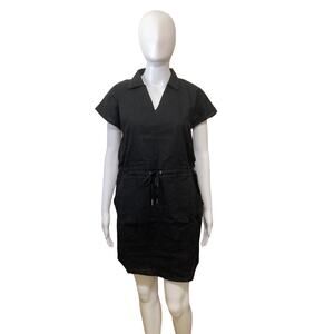 Never A Wallflower Black Short Sleeve Linen Popover Mini Dress Size XS New